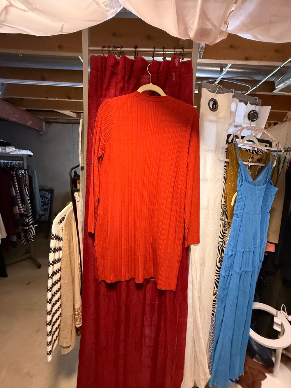 Chico's Long Ribbed Button-Front Cardigan in Rust Orange - Picture 9 of 9